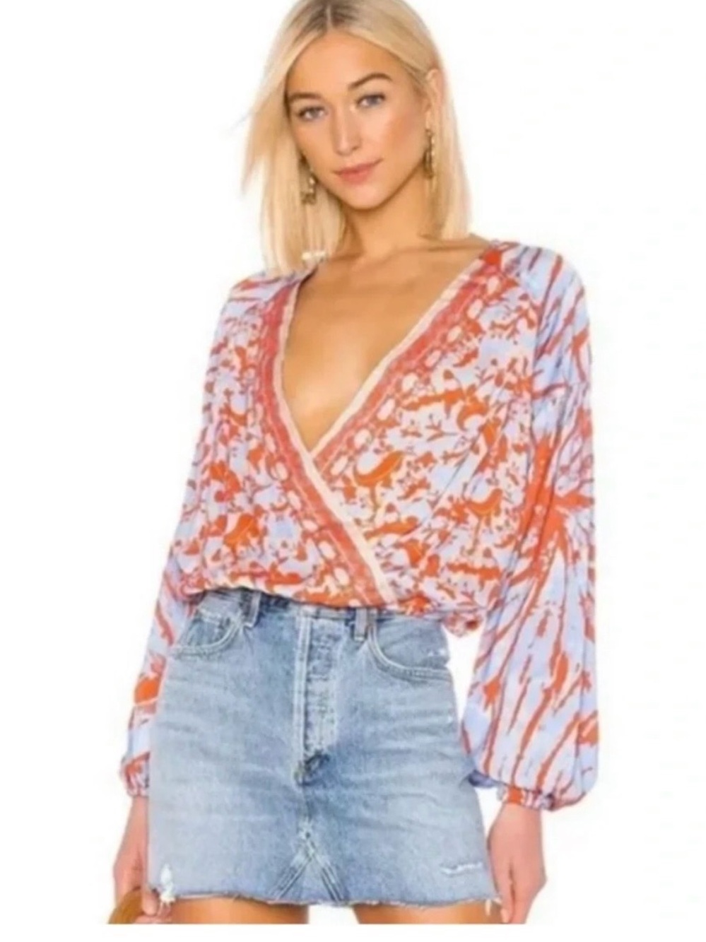 Free People Cruisin Together Red Flowy Blouse size L